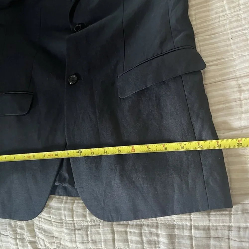 H&M Black Blazer Mens‎ 42L Slim Fit Mulberry Silk Linen Wedding Old Money Preppy